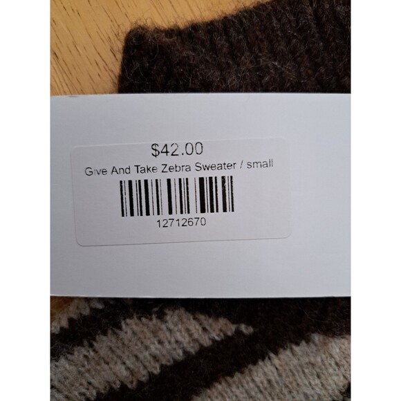 Lush Sweater Womens S Zebra Stripes Brown Mock Neck Long Sleeve Soft NWT - Picture 2 of 8